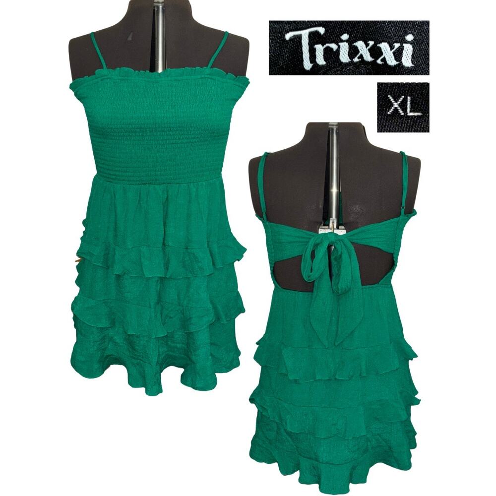 Trixxi Santolina Smocked A-Line Dress Green Size XL Ruffle Shirred Boho Chic